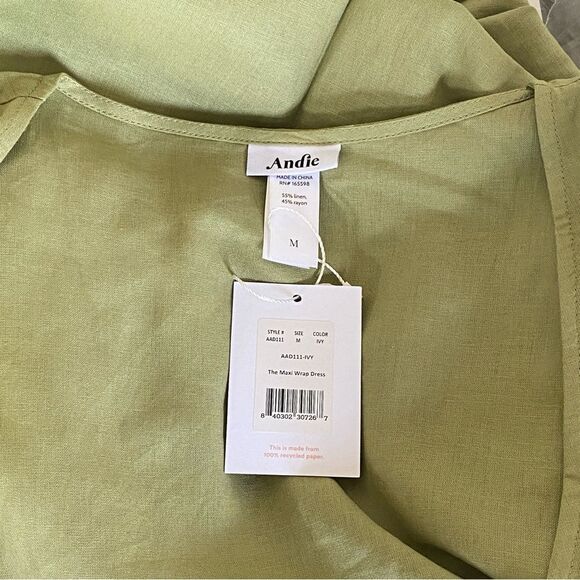 Andie Armona Ivy Green Sleeveless Wrap Linen Rayon Maxi Dress Sz M NWT - Picture 9 of 12